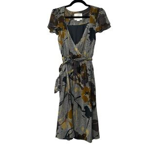 ANTHROPOLOGIE MAEVE 100% Silk Gray Faux Wrap Dress Sz 4